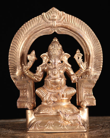 Small Polished Bronze Ganesh Statue 6"